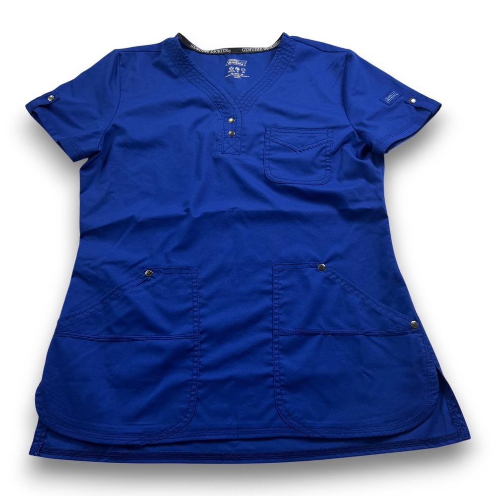 Genuine Dickies Scrub Top Womens XS Electric Blue V-Neck Henley WM04T930A